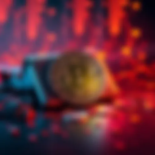 A visual representation of a large Bitcoin wallet with a warning sign, indicating a possible security breach in cryptocurrency transactions.