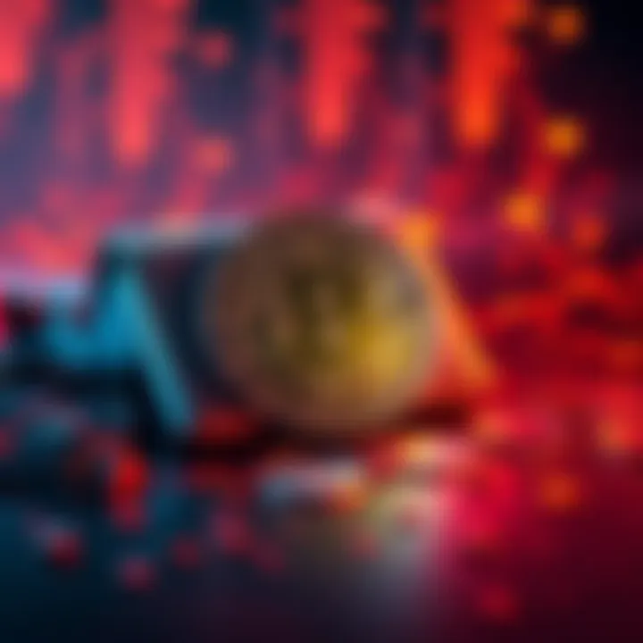 A visual representation of a large Bitcoin wallet with a warning sign, indicating a possible security breach in cryptocurrency transactions.