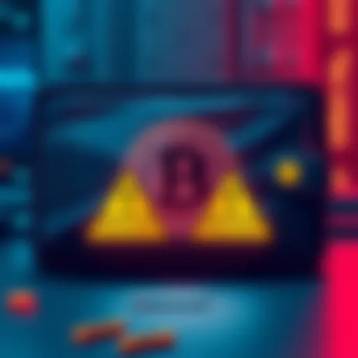 An illustration showing an early Bitcoin wallet interface with warning signs indicating security risks from weak random number generation.