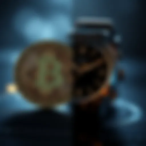 A side-by-side view of a digital Bitcoin symbol and a classic wristwatch, illustrating the connection between Bitcoin and the early watch industry.