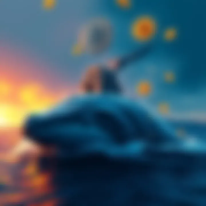 A large whale is seen purchasing Bitcoin as market liquidity drops, symbolizing potential exit strategies for major investors.