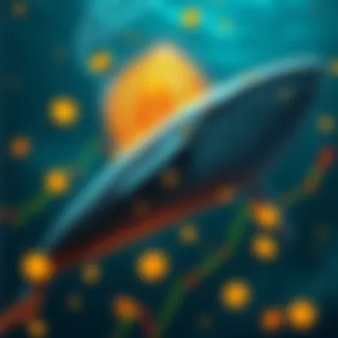 A large whale symbolically representing Bitcoin whales purchasing Bitcoin with charts showing rising prices