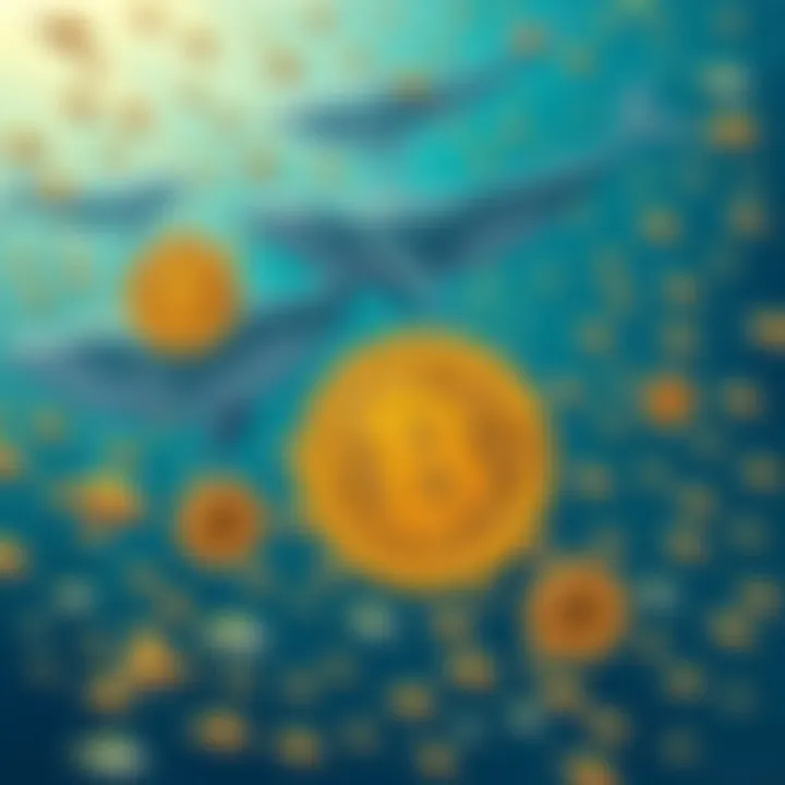 An illustration showing large whales swimming among small fish, symbolizing how Bitcoin is controlled by a few big players while many struggle to get a share.