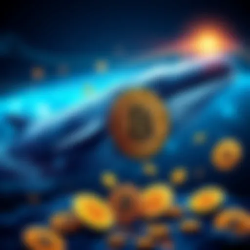 A graphic showing a whale representing major Bitcoin holders like Michael Saylor, with Bitcoin symbols around it.