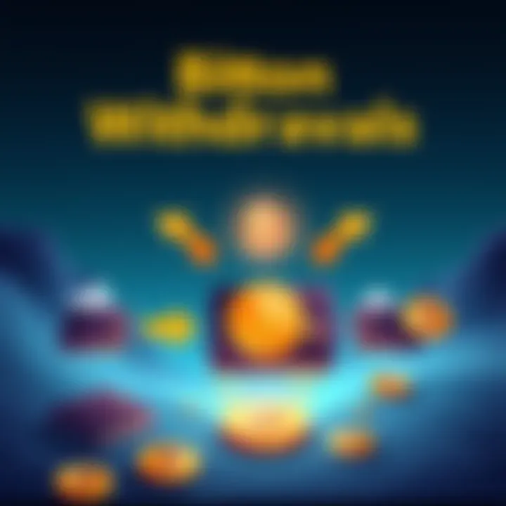 Illustration showing the steps of withdrawing Bitcoin from an account to a wallet, including arrows and visuals of wallets and Bitcoin symbols