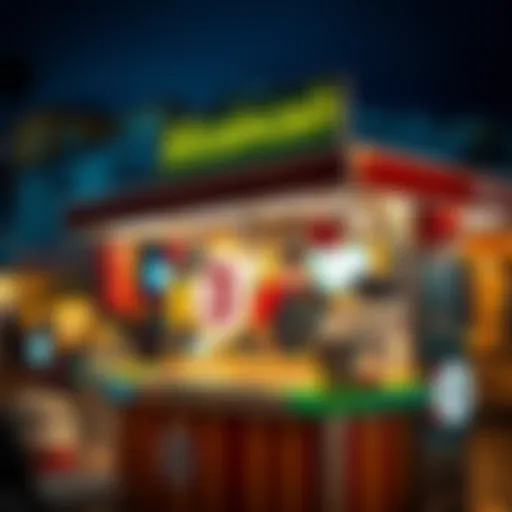 A vibrant food stand serving delicious schwarma, with the Bitcoincash logo visible, set against a colorful background of Sint Maarten.