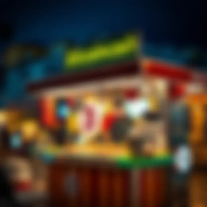 A vibrant food stand serving delicious schwarma, with the Bitcoincash logo visible, set against a colorful background of Sint Maarten.