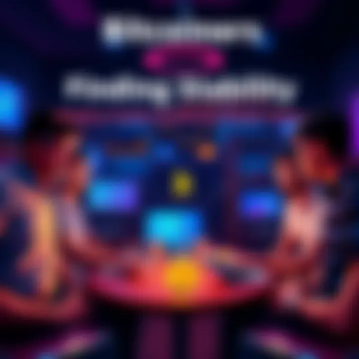 A group of Bitcoin enthusiasts discussing strategies in a cozy setting, surrounded by cryptocurrency charts and digital devices, reflecting a sense of community and purpose.