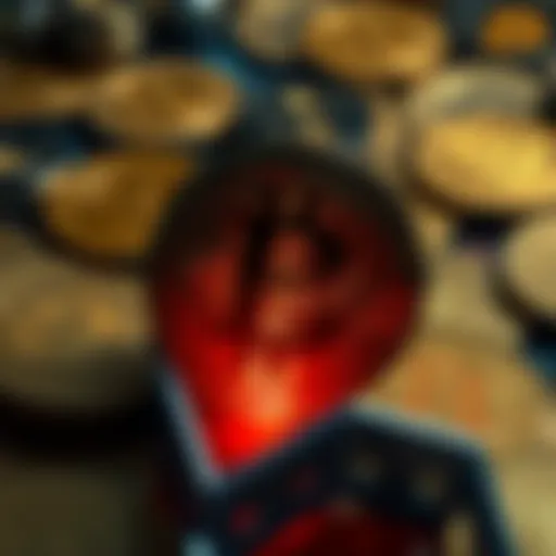 A digital representation of Bitfinex logo with bitcoin symbols in the background, highlighting the recovery of stolen bitcoin.