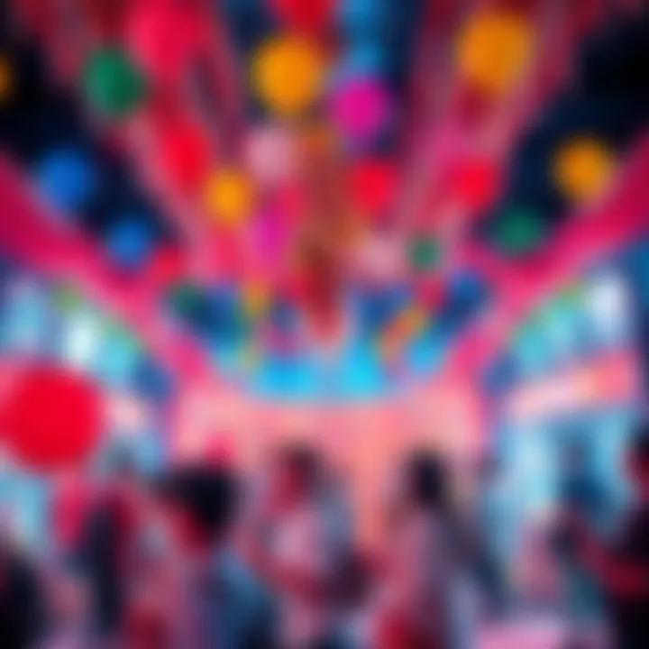 Colorful decoration and balloons for BitMart's 8th anniversary celebration with people enjoying the event