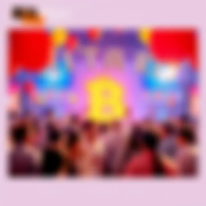 A festive gathering celebrating BitMart's 8th anniversary with balloons and banners, showcasing community engagement in cryptocurrency.