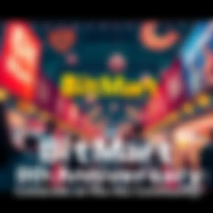 A festive scene with people enjoying BitMart's 8th anniversary event, featuring decorations and promotional banners