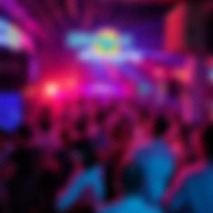 Crowd enjoying music and drinks at BitMart's ConsensusHK afterparty, vibrant atmosphere with people networking and dancing.