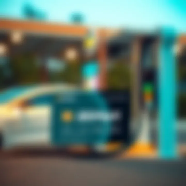 A BitMart Card displayed with a gas pump and an electric vehicle charging station in the background, showcasing cashback rewards for drivers.