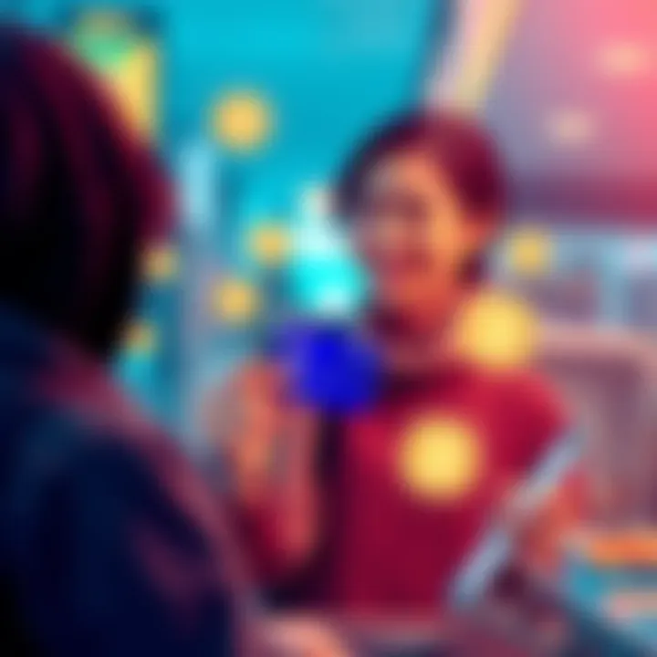 BitMart Card Reward Experience A person happily using the BitMart Card at a checkout, with rewards symbols floating around them.