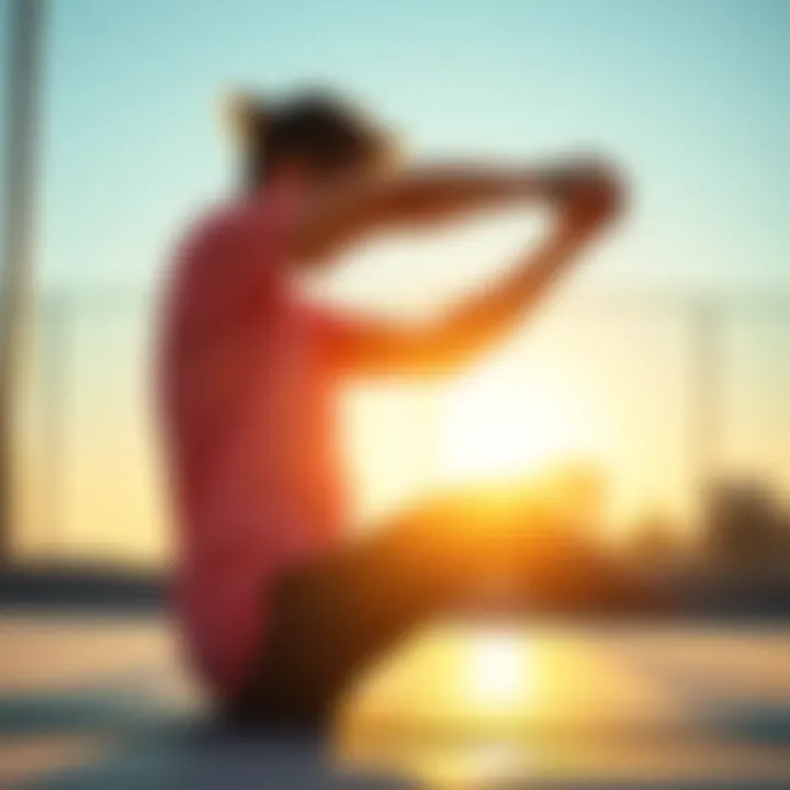 A person stretching with the BitMart Exercise Kit in a bright morning setting