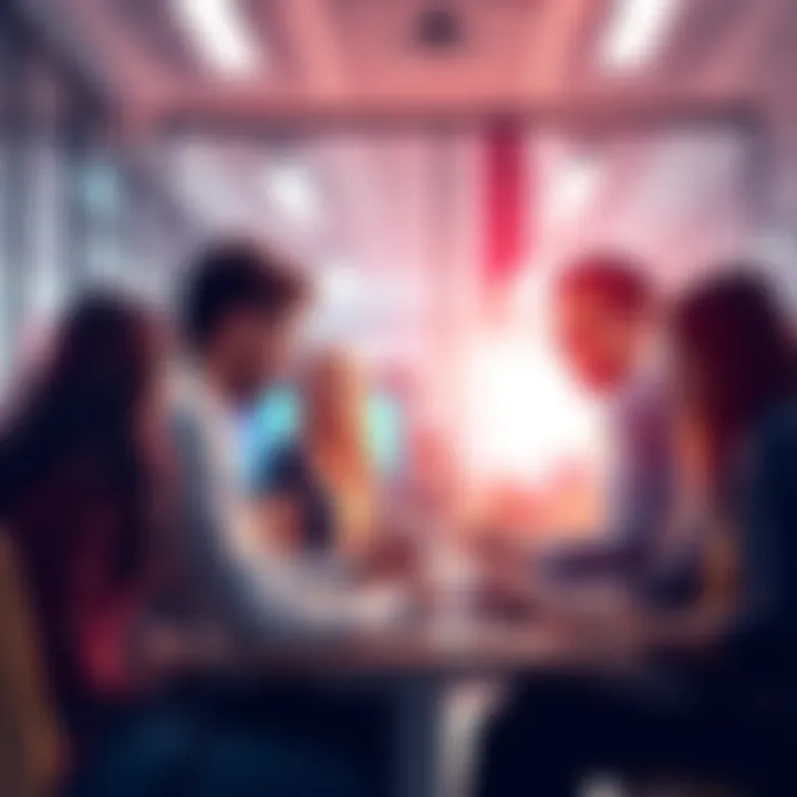 A diverse team collaborating in a bright office space, representing BitMart's expansion during the Year of the Horse.