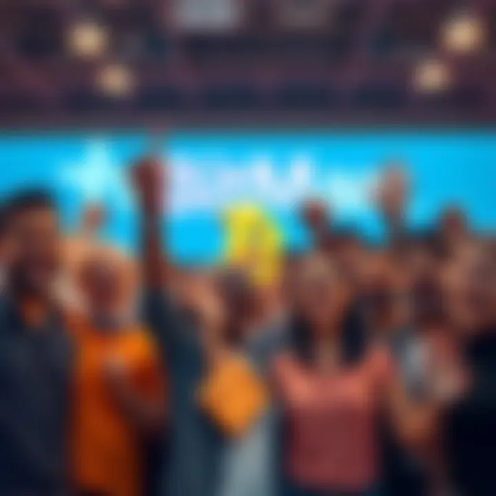 BitMart community members showing loyalty A group of diverse people expressing excitement and commitment towards BitMart, symbolizing their strong loyalty.