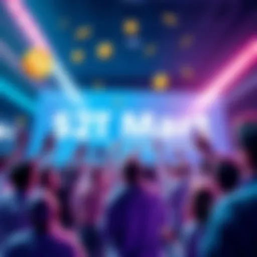 Graphic showing BitMart's P2P trading event with $USDT rewards, featuring coins and excited people