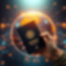 A person holding a BitMart Passport with a globe in the background, symbolizing access to worldwide financial opportunities.