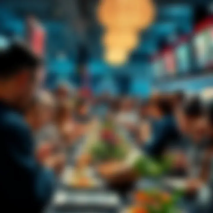 People gather at a culinary event, enjoying Michelin-level dishes and engaging in conversations