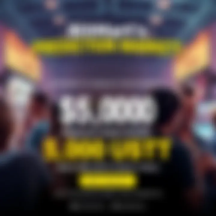 A digital banner showcasing BitMart's Prediction Market with a 5,000 USDT prize pool, featuring excited people participating in betting activities, with bold graphics emphasizing risk-free bets for ne...