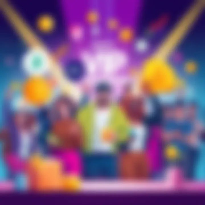 BitMart VIP Membership Benefits A vibrant illustration showing a group of happy people enjoying BitMart VIP membership perks, like cashback and exclusive access, surrounded by symbols of savings and community events.