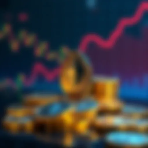 A visual representation of BitMine's $250 million Ethereum treasury with Ethereum coins and a digital graph showing growth in the background.