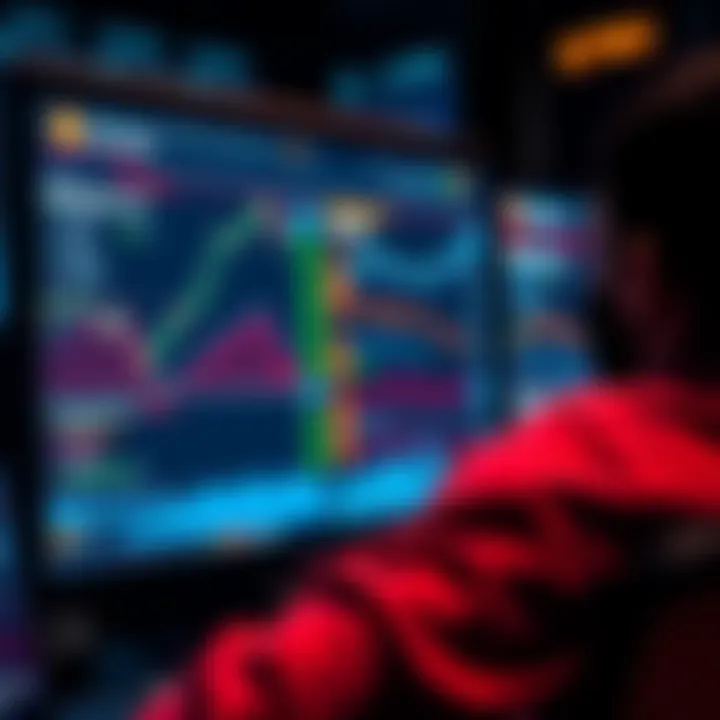 A person viewing their transaction history on a computer screen with financial data and graphs displayed