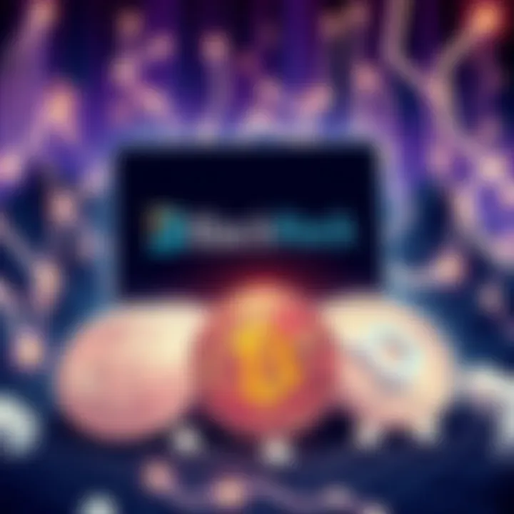 An illustration showing the BlackRock logo alongside KASPA cryptocurrency symbols, highlighting their potential connection in the crypto market.