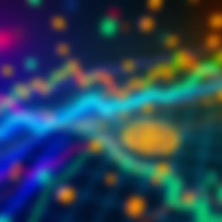 A digital representation of BlackRock’s tokenized treasuries showing financial graphs and blockchain symbols, illustrating the integration of traditional finance with blockchain technology.