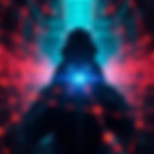 Illustration of hackers using blockchains for malware, depicting a digital network with malicious activity.