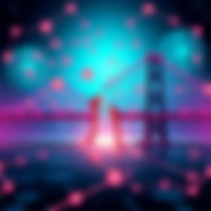 An illustration showing a blockchain network with interconnected nodes and a broken bridge symbolizing a hack issue, representing the challenges faced by a new blockchain project.