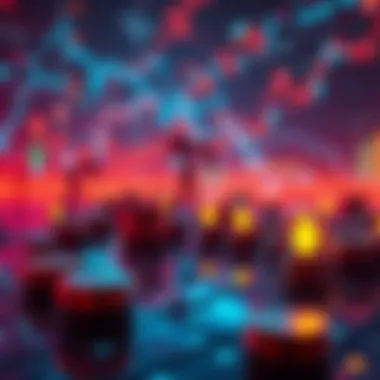 A digital representation of blockchain technology facilitating commodity trading, featuring oil and energy symbols.