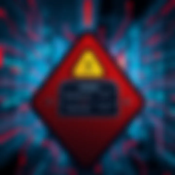 Blockchain.com Explorer Hacked A warning sign representing a compromised Blockchain.com explorer, with a digital wallet interface showing limited and suspicious wallet addresses.