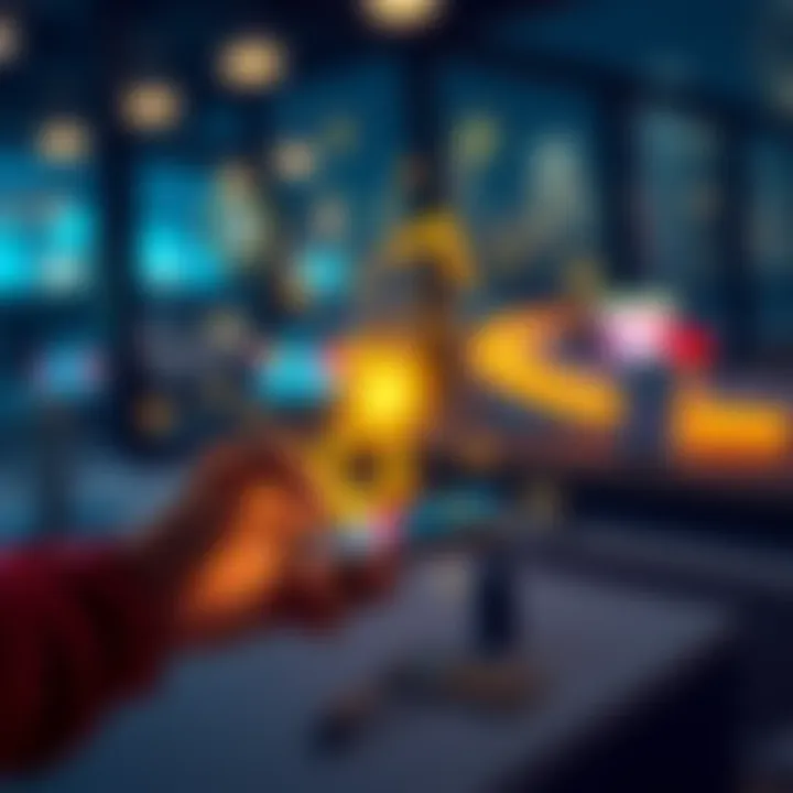 A person using a smartphone with blockchain technology icons around them, symbolizing seamless integration into daily activities