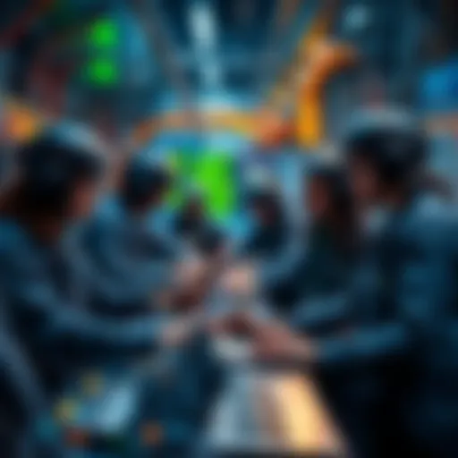 A group of miners and node operators working together in a tech environment to support a new blockchain network.