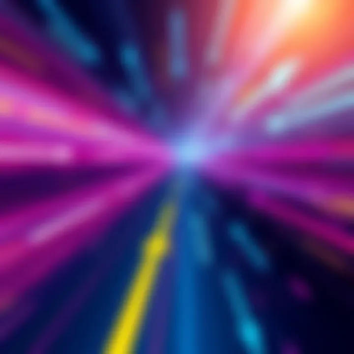 A digital representation of blockchain technology showing fast transactions with arrows indicating speed.