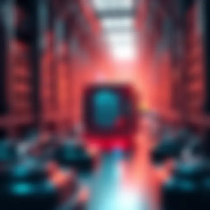 A visual representation of a blockchain virtual machine surrounded by disk drives, illustrating the concept of disk churn and data management.