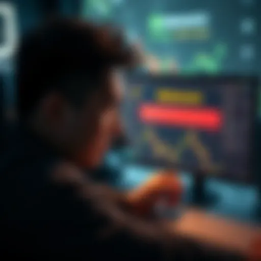 A frustrated person looking at a computer screen showing a Binance account block message