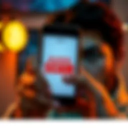 A worried person looks at a phone displaying a blocked transaction message for Bitcoin purchase.