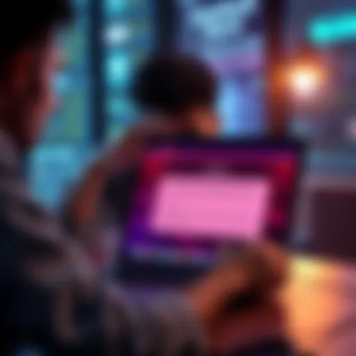 A person looking frustrated while trying to access their blocked Kraken account on a laptop, with a message on the screen about funds being inaccessible.