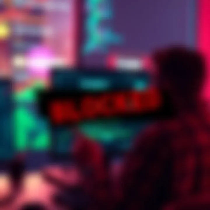 A concerned user looking at a blocked transaction notification on a computer screen, showing a Kraken logo.