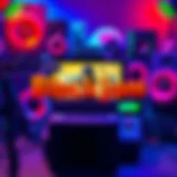 A colorful graphic featuring audio equipment and entertainment icons representing BlockJam podcast highlights
