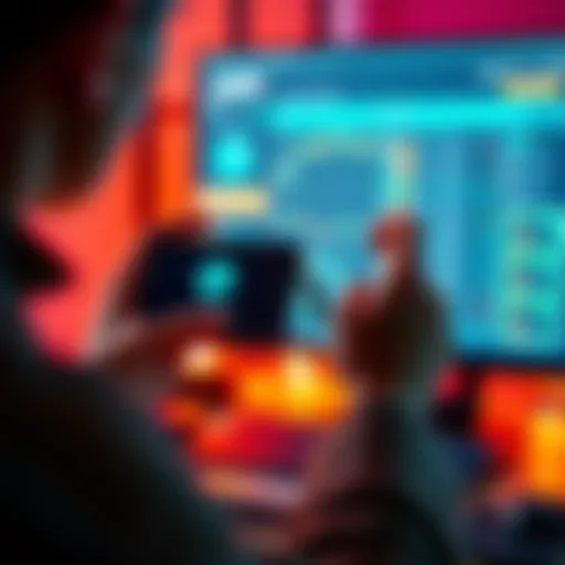 A person holding a Blockstream Jade wallet while looking at a computer screen with cryptocurrency information