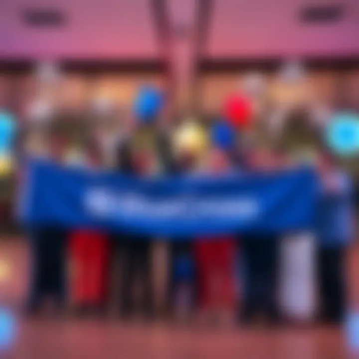 Blue Cross Celebration in Austin Blue Cross representatives celebrating victory over KOQ with a banner in Austin, TX