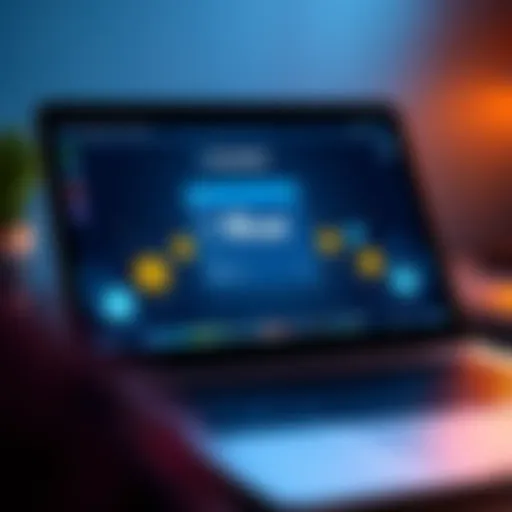 A laptop showing Blue Wallet interface with cryptocurrency icons around it, reflecting user interest in decentralized finance.