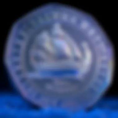 Close-up of the 2021 Bluenose 10c coin showcasing the unique blue shades and iconic design celebrating its 100th anniversary