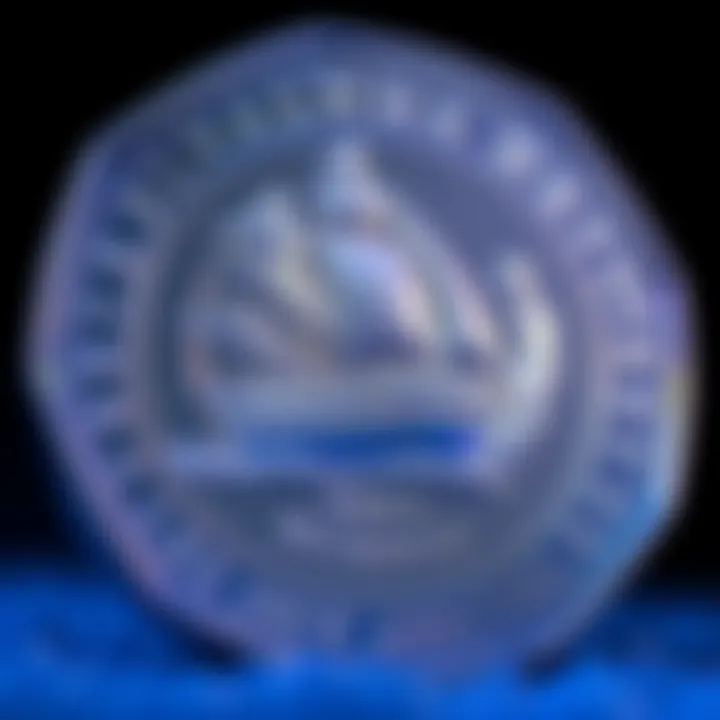 Close-up of the 2021 Bluenose 10c coin showcasing the unique blue shades and iconic design celebrating its 100th anniversary