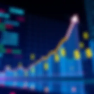 A chart showing a significant rise in trading volume for BNB Chain's tokenized stocks, with bold upward trends and dollar signs symbolizing revenue growth.